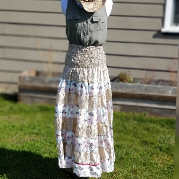 Vintage Silk bohemian skirt/dress, M Champagne - Picture 8 of 11